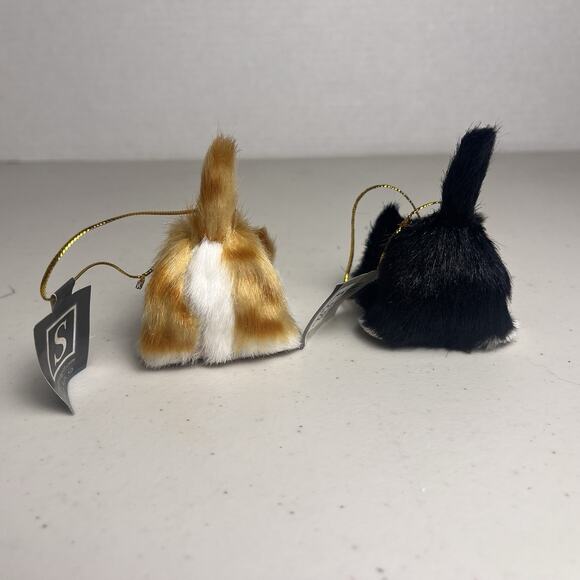 Cat Kitten Faux Fur Christmas Ornament Miniature Mini Glass Eyes Orange Black - Picture 5 of 15